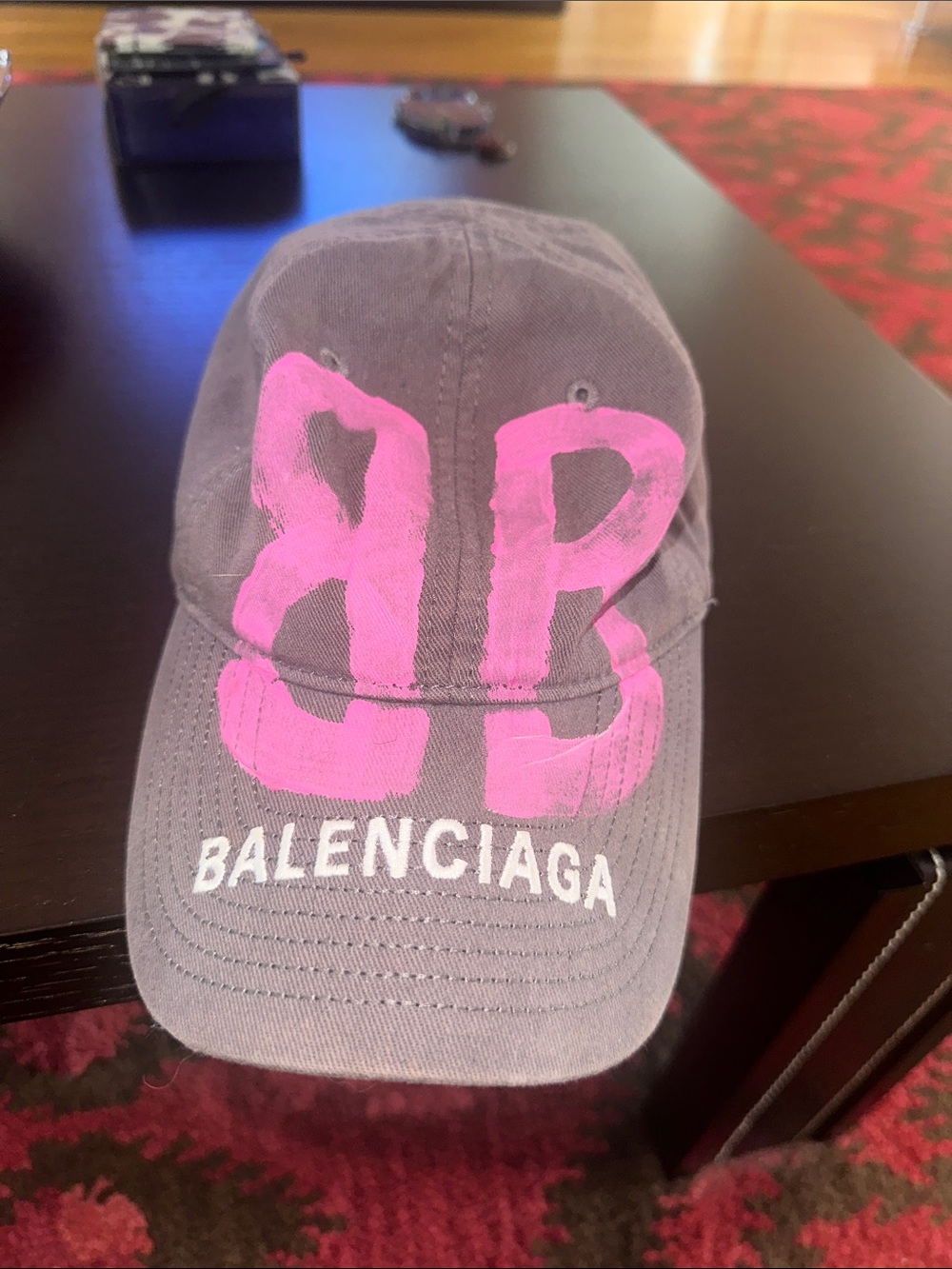 Balenciaga Gray Cap with Pink Painted Graphic